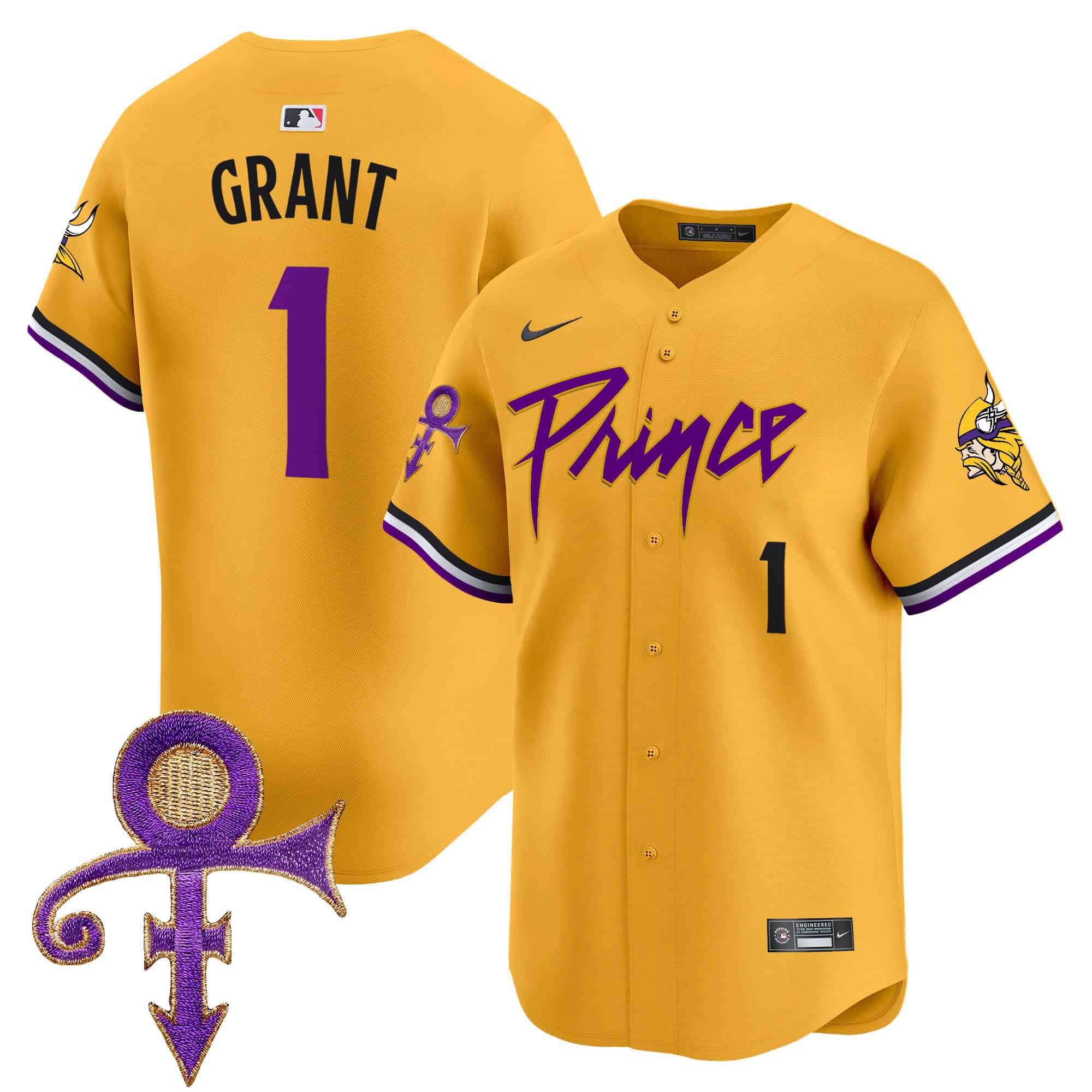 Men Minnesota Vikings #1 Grant Yellow 2024 Nike Prince Patch Vapor Premier Limited NFL Jersey